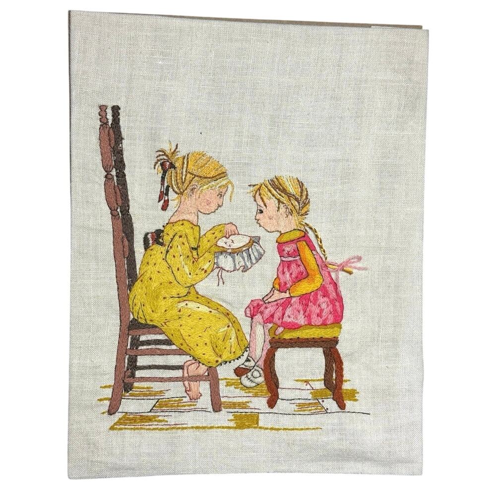 Vintage Bucilla Holly Hobbie finished needlework Embroidery Lesson 11x14 crewel